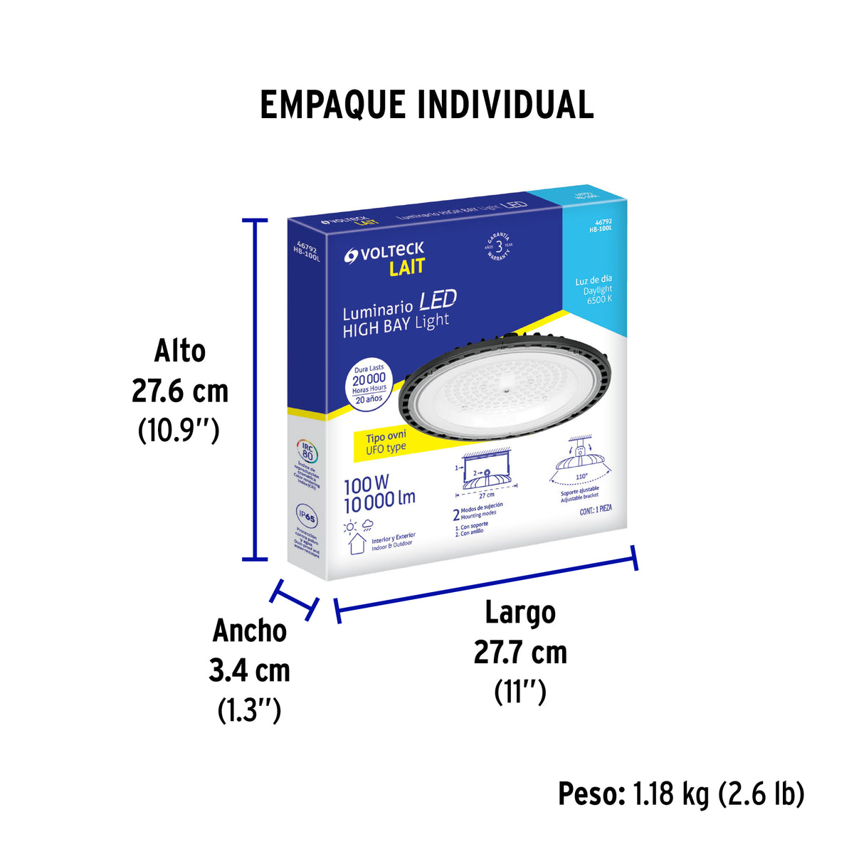 Luminario de LED 100 W High Bay, Volteck