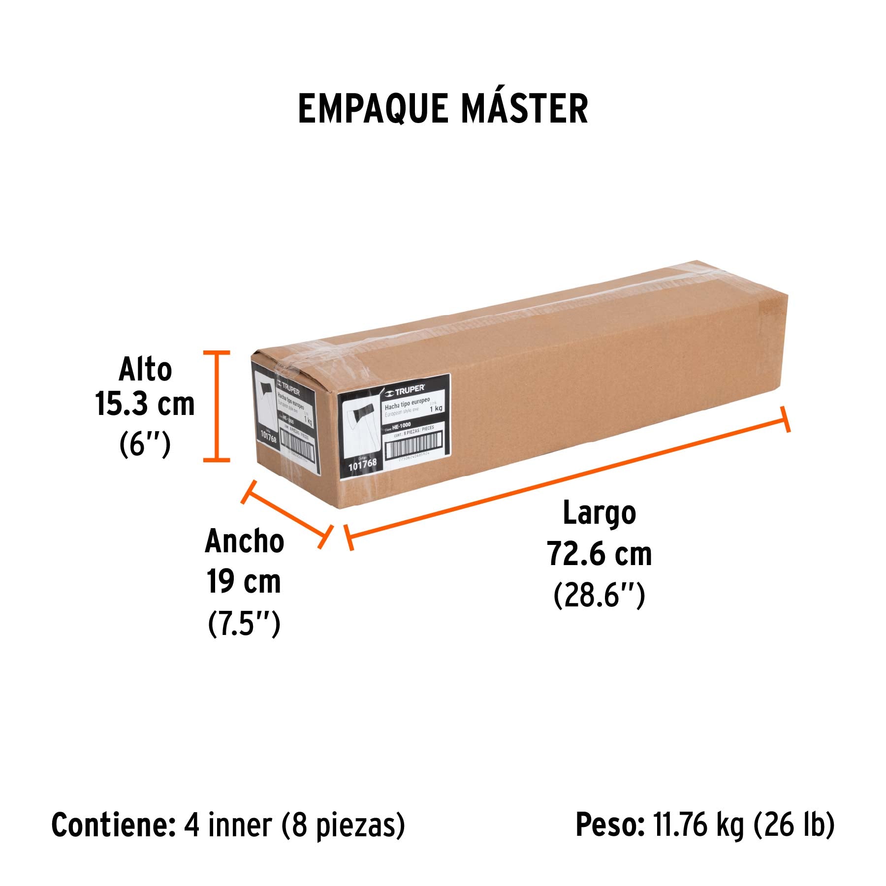 Hacha europea 1 kg, mango Hickory 28'