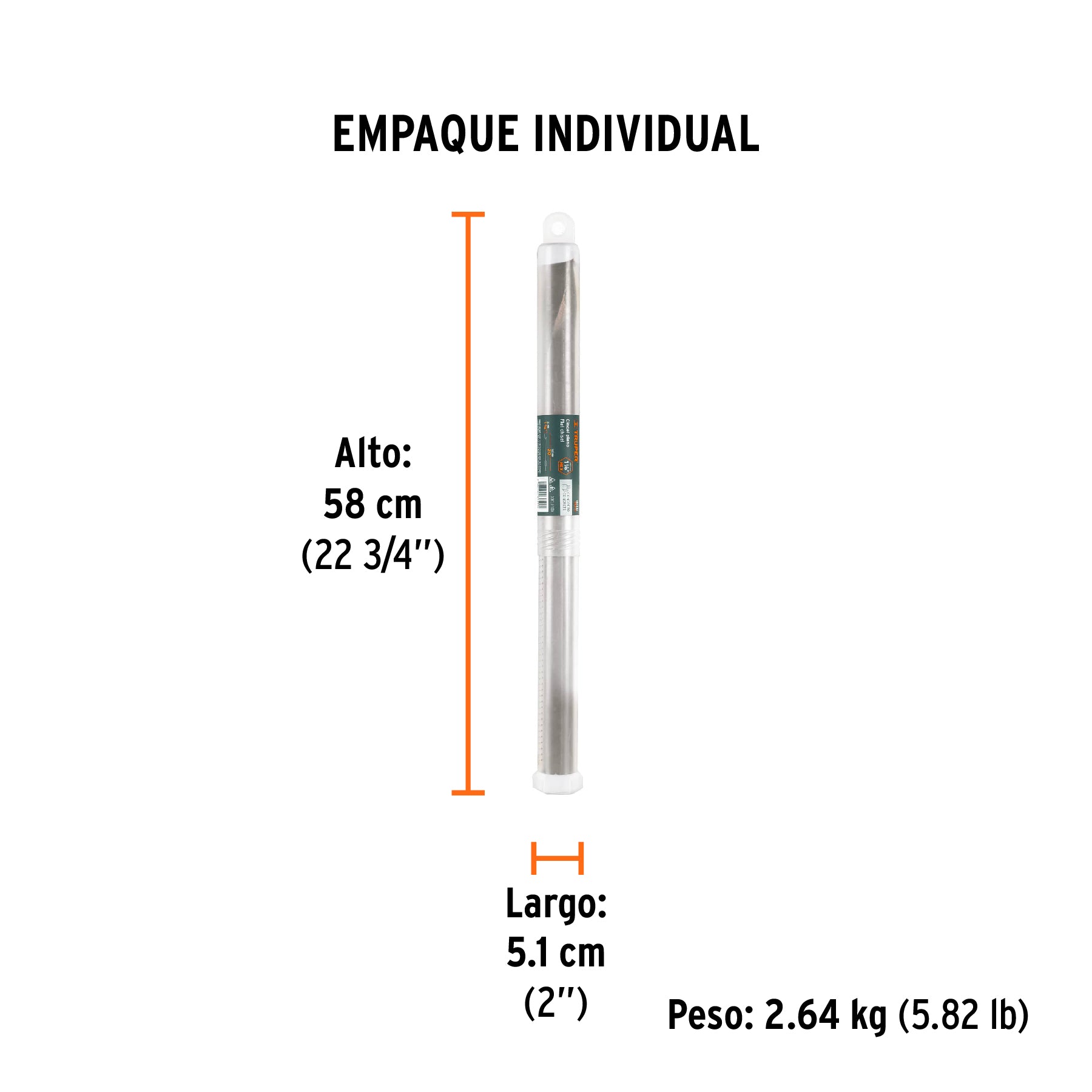 Cincel plano zanco hexagonal de 1 1/8', de 20' X 1.5'