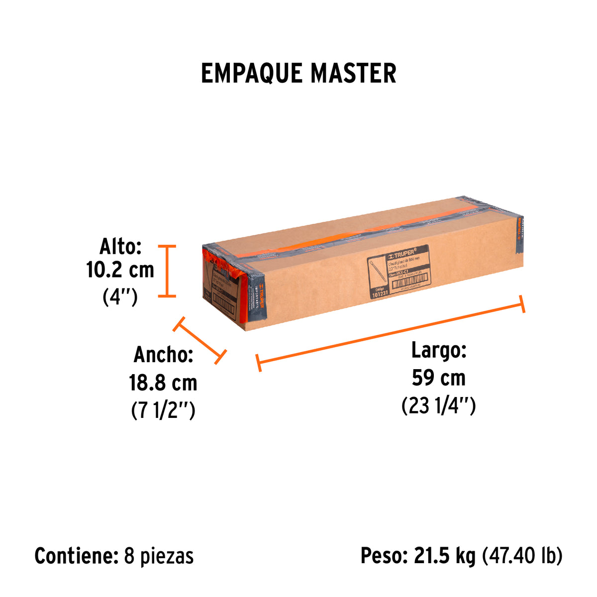 Cincel plano zanco hexagonal de 1 1/8', de 20' X 1.5'