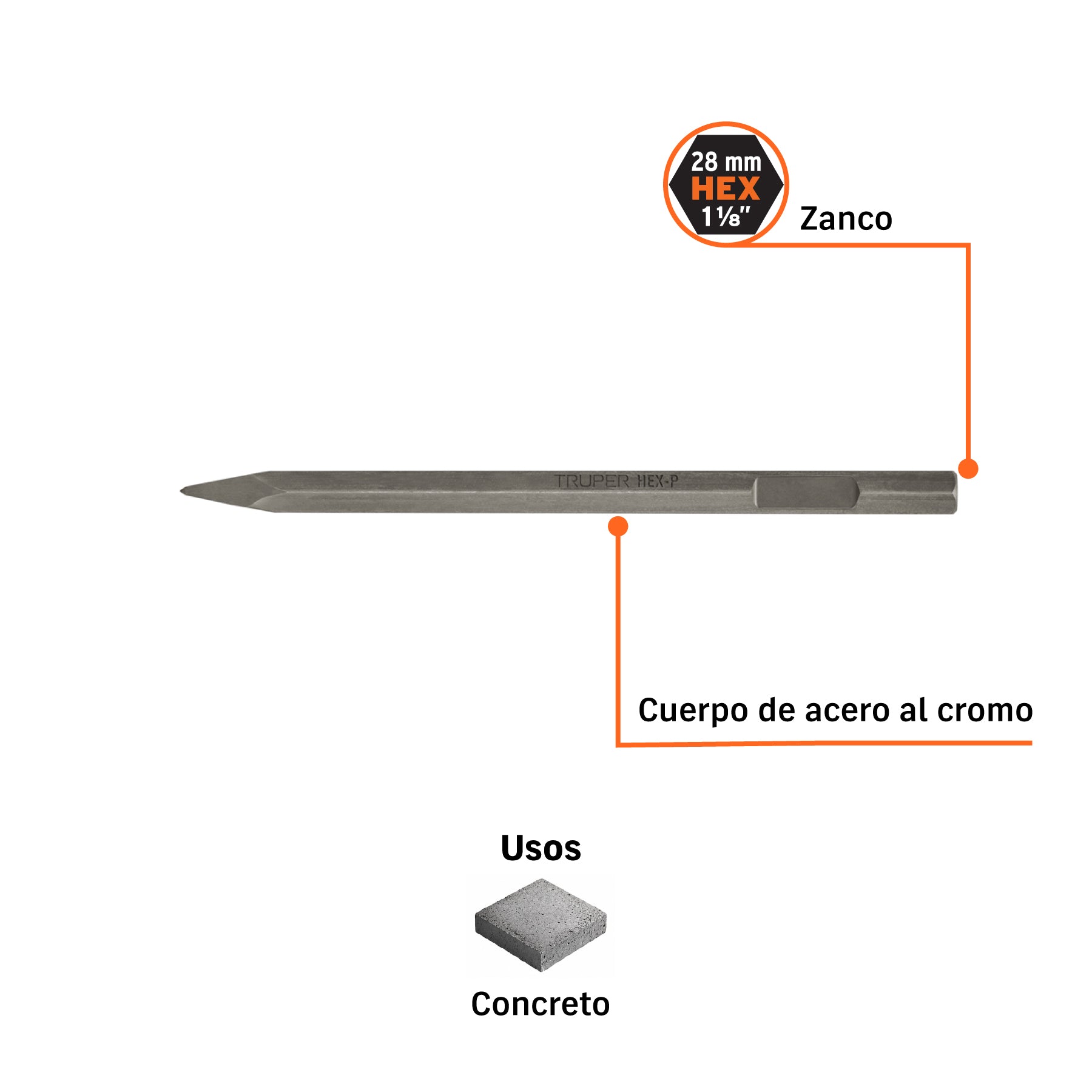 Cincel punta zanco hexagonal 1 1/8', 20'