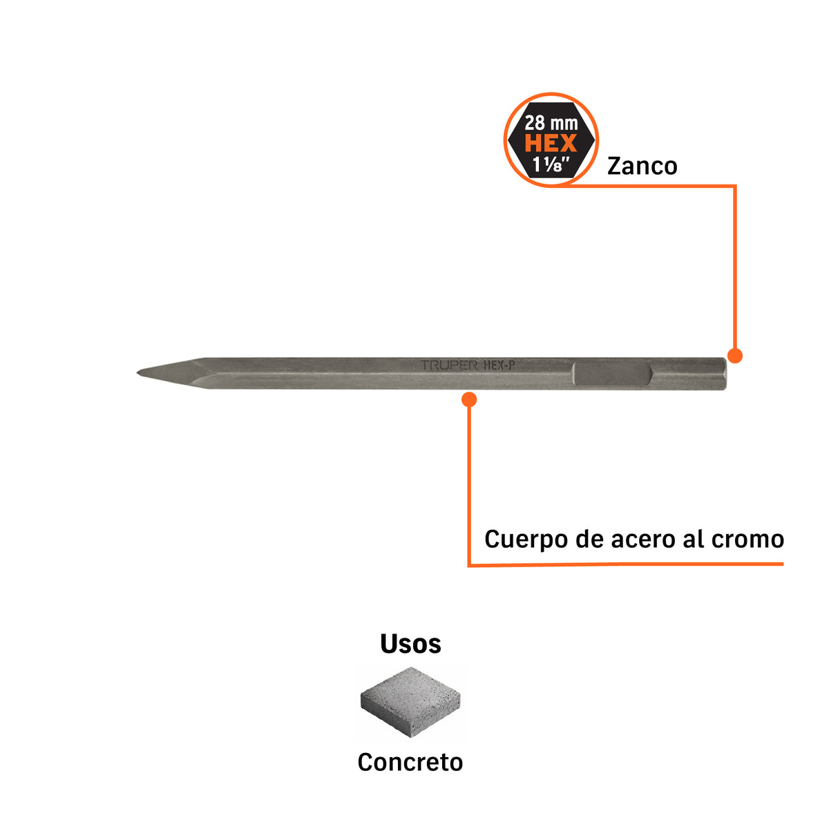 Cincel punta zanco hexagonal 1 1/8', 20'