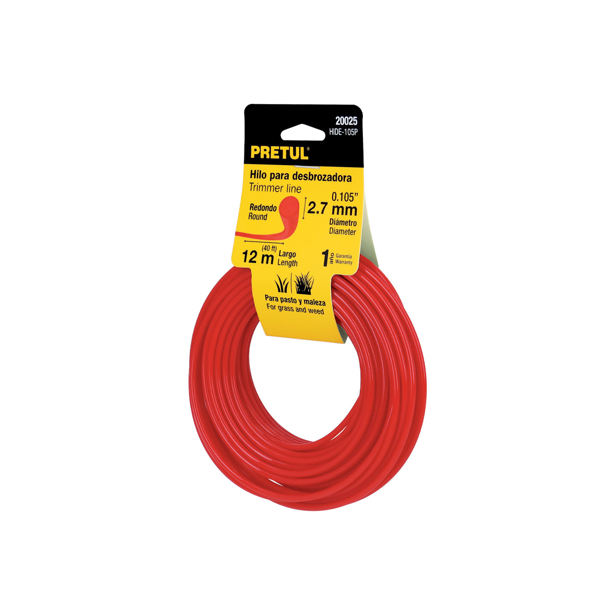 Hilo redondo para desbrozadora, 12 m, 2.7 mm, Pretul
