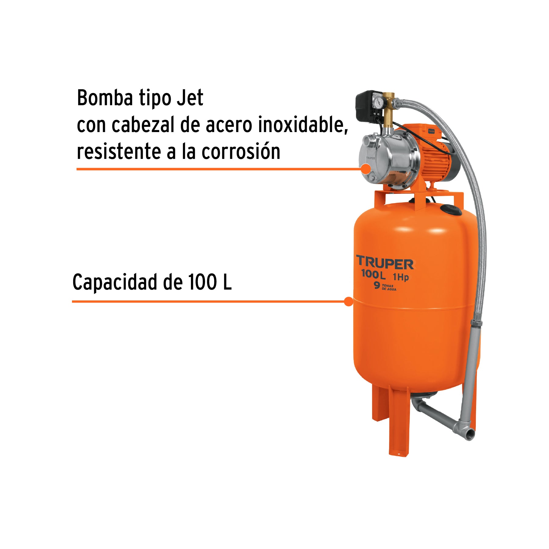 Bomba hidroneumática 1 HP, 100 litros