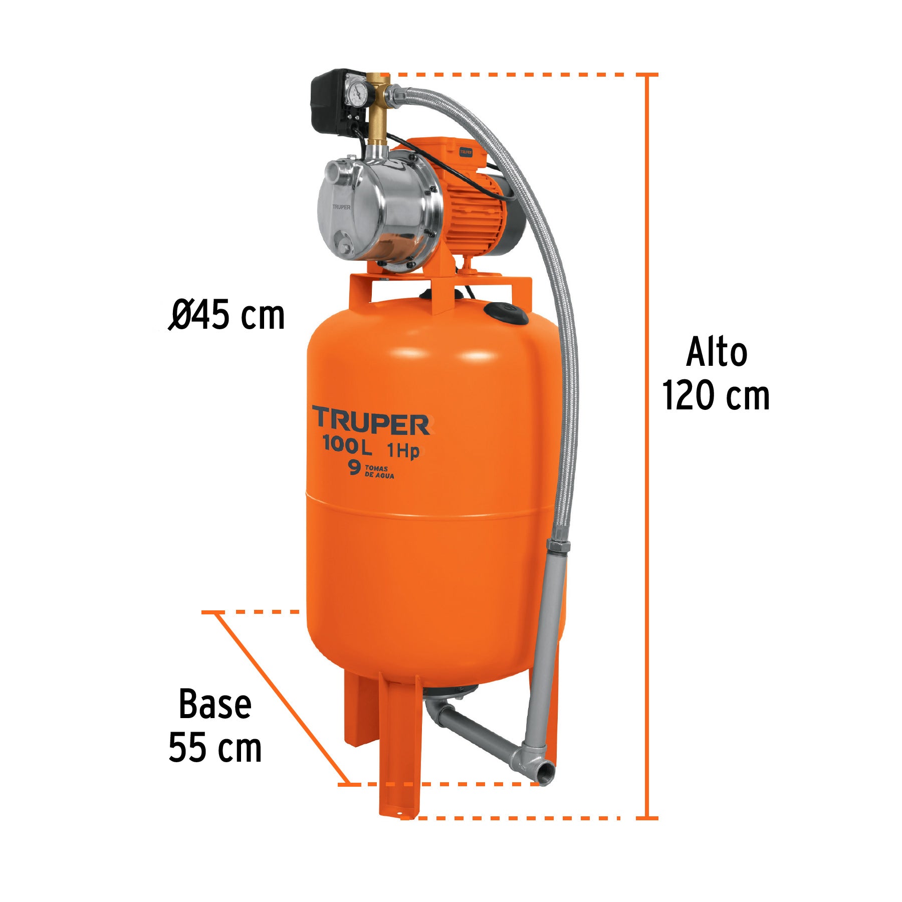 Bomba hidroneumática 1 HP, 100 litros