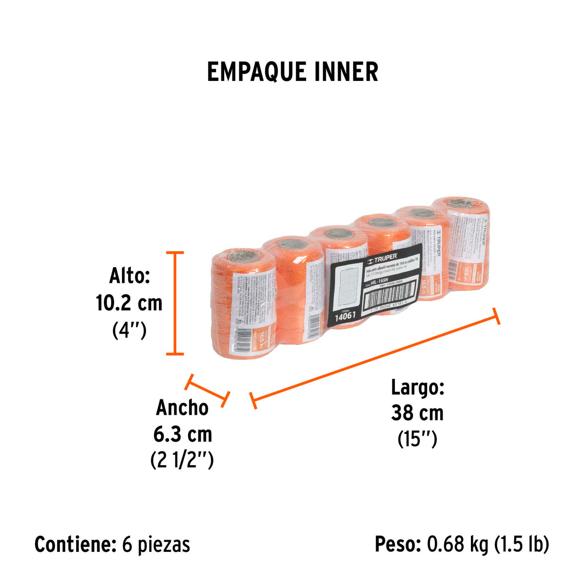 Hilo para albañil, 165 m, naranja