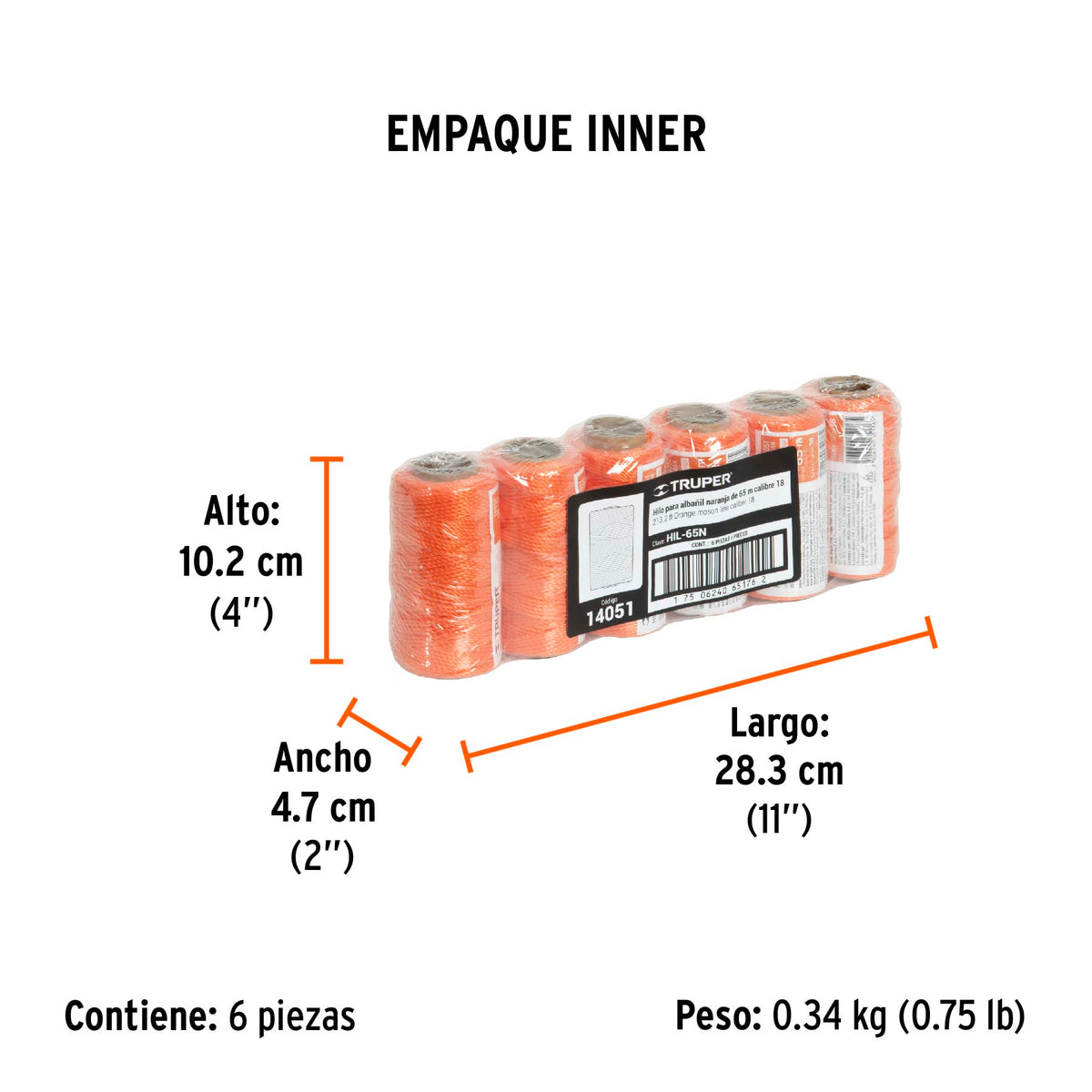 Hilo para albañil, 65 m, naranja