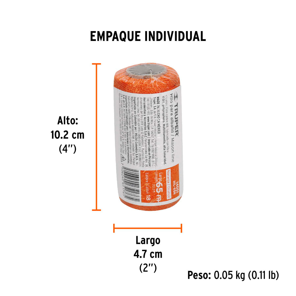 Hilo para albañil, 65 m, naranja
