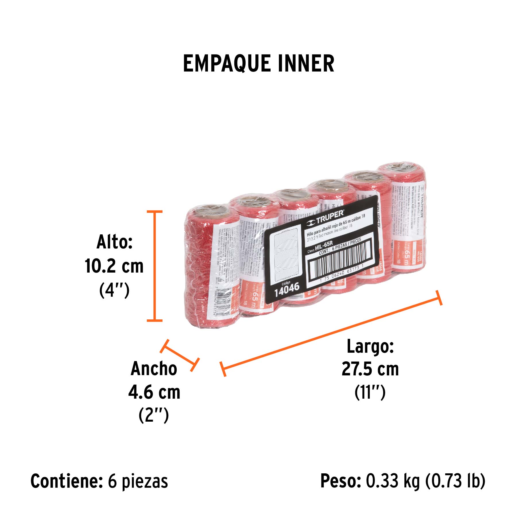 Hilo para albañil, 65 m, rojo