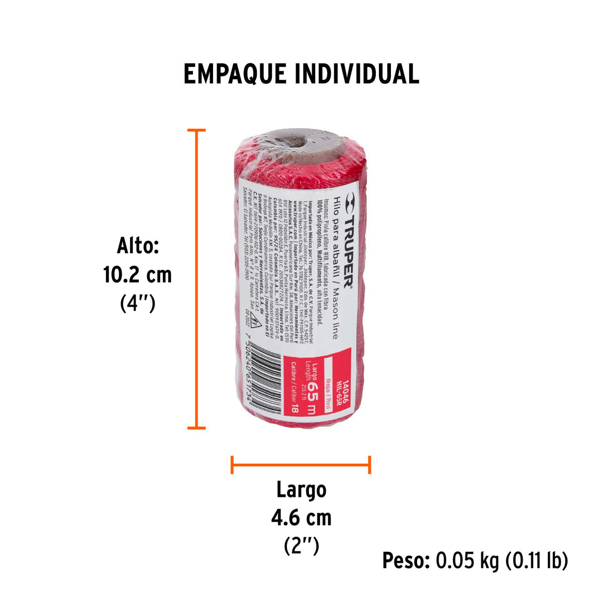 Hilo para albañil, 65 m, rojo
