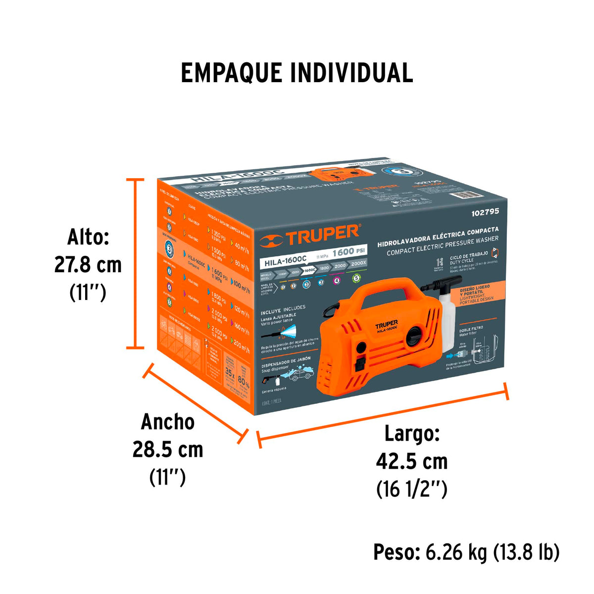Hidrolavadora eléctrica compacta 1600 PSI, Truper