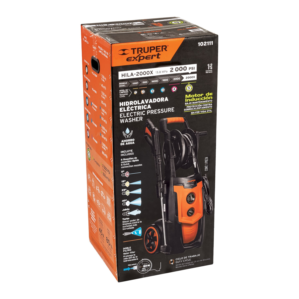 Hidrolavadora eléctrica,2000 PSI, motor de inducción, Expert