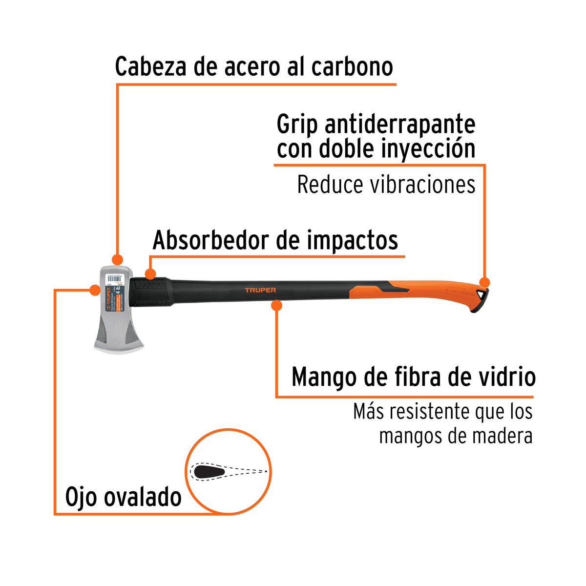 Hacha Michigan, 4 lb, mango fibra de vidrio