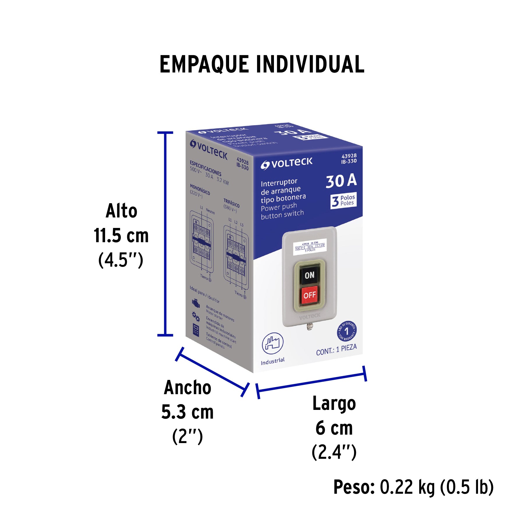 Interruptor de arranque tipo botonera 30A, metálico, VOLTECK