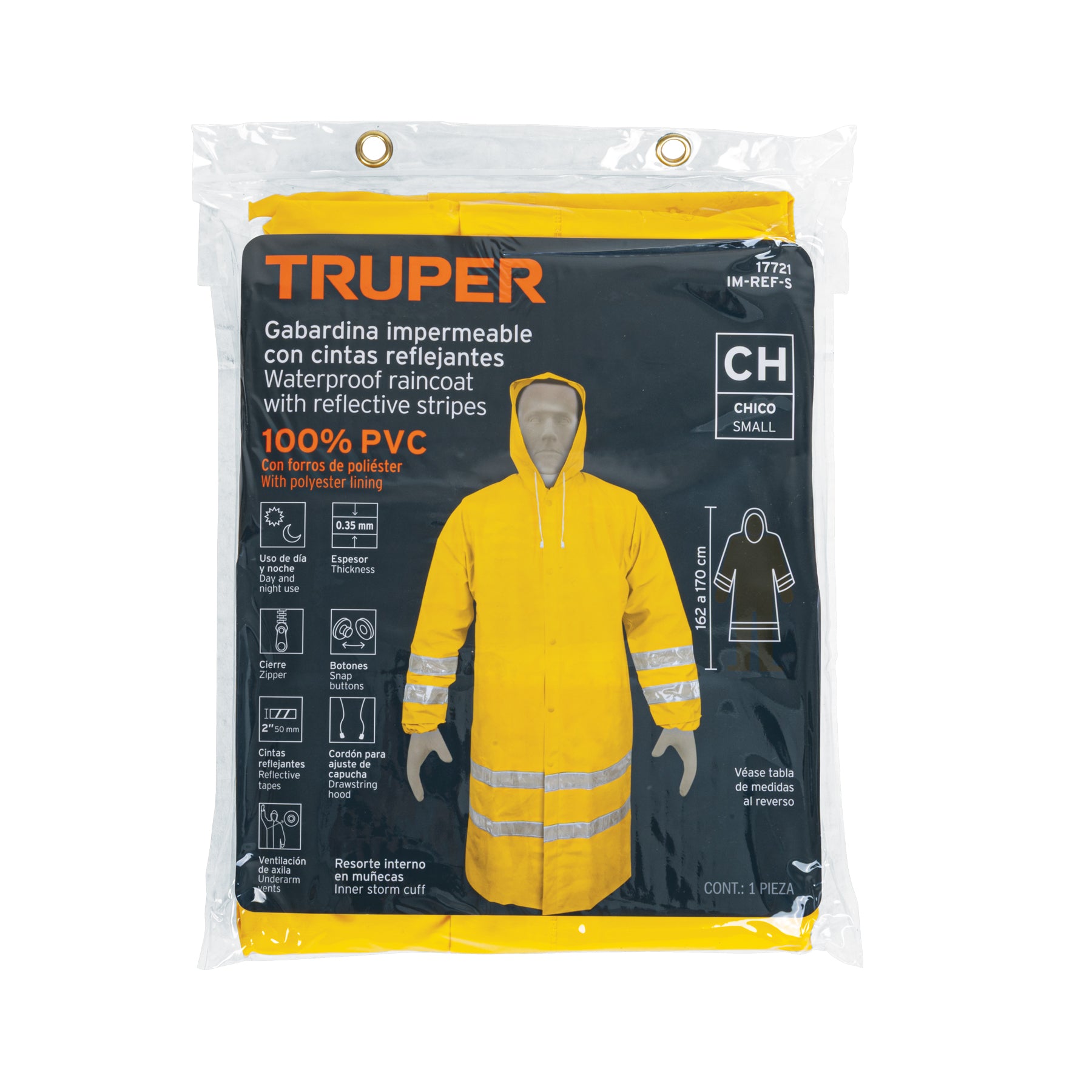 Gabardina impermeable con reflejante, talla chica, PVC