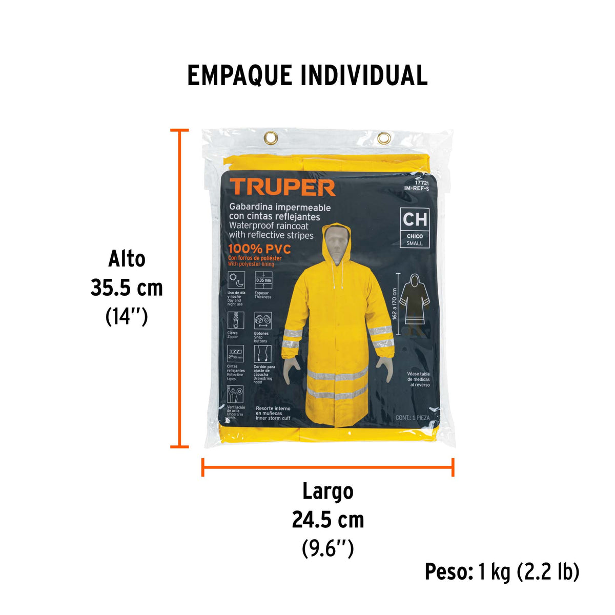 Gabardina impermeable con reflejante, talla chica, PVC