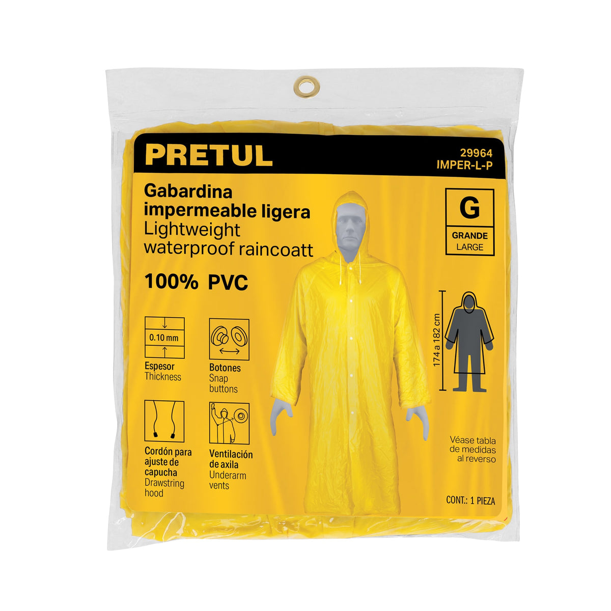 Gabardina impermeable, PVC, espesor 0.10 mm, grande, Pretul