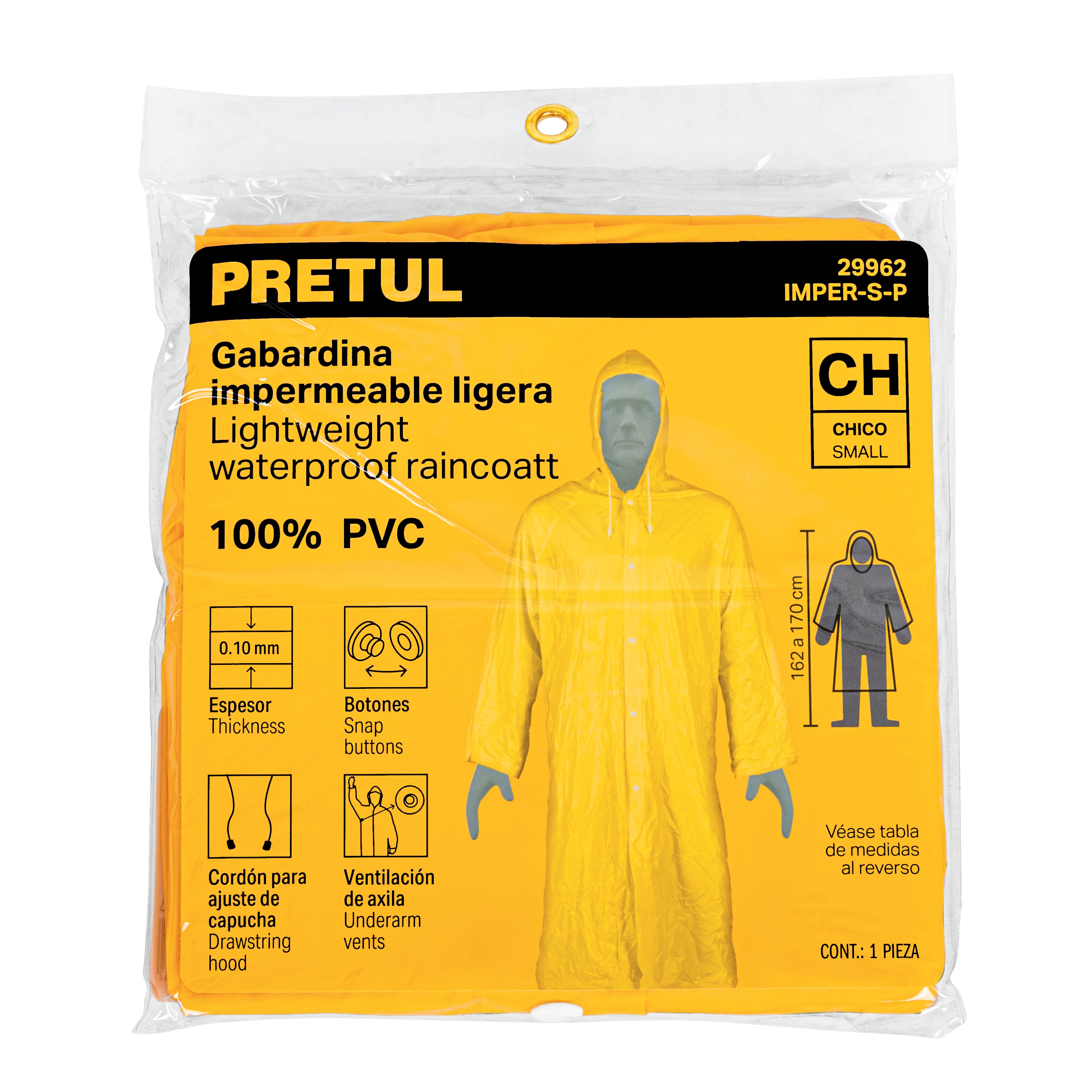 Gabardina impermeable, PVC, espesor 0.10 mm, chica, Pretul