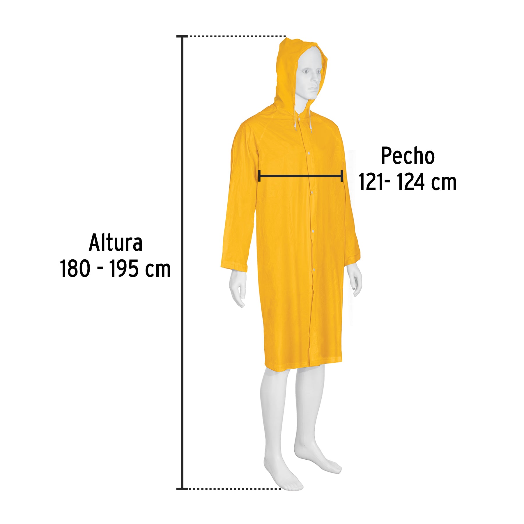 Gabardina impermeable,PVC,espesor 0.10mm,Extra-grande, Pretu