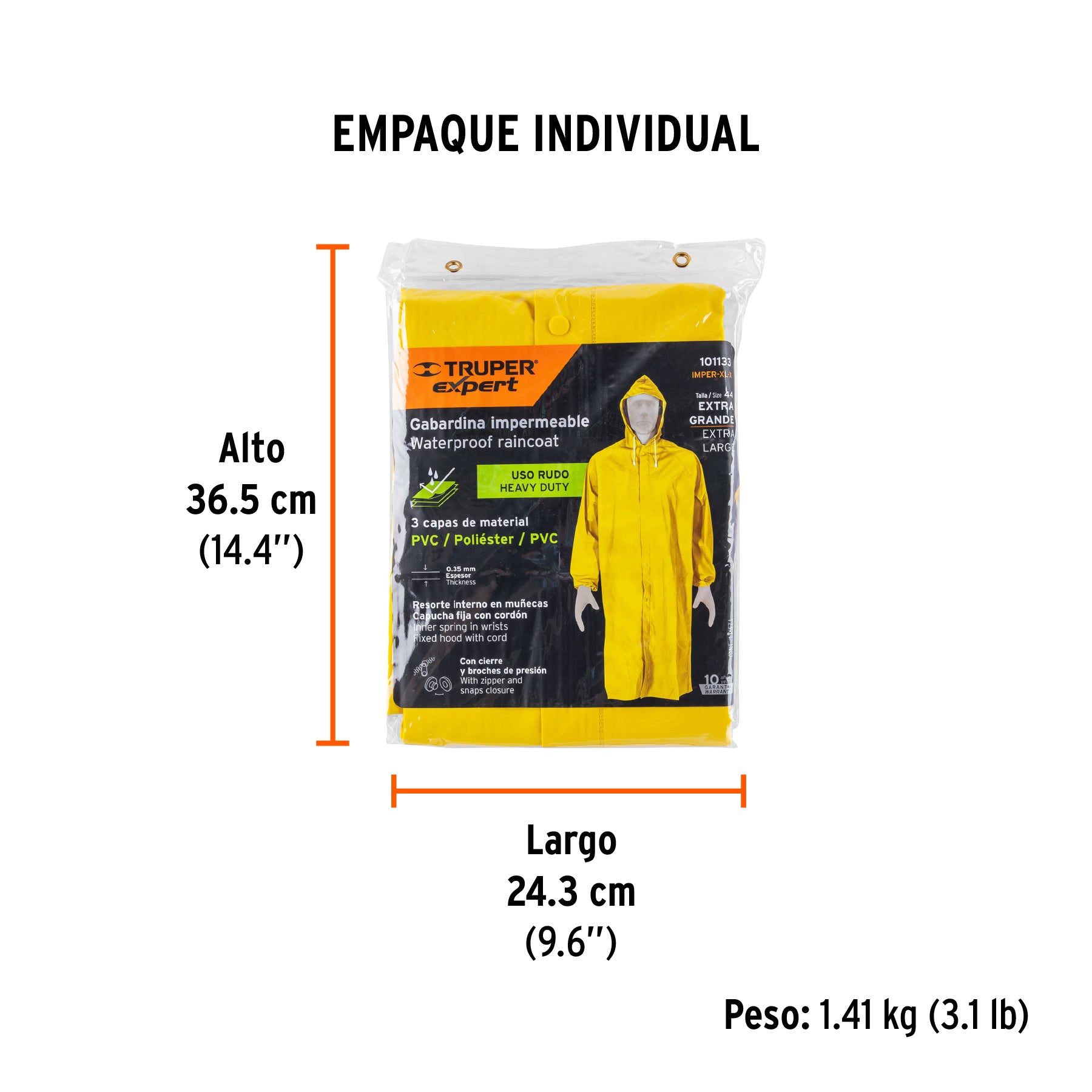 Gabardina impermeable, PVC/poliéster/PVC, 0.35 mm XG, Expert
