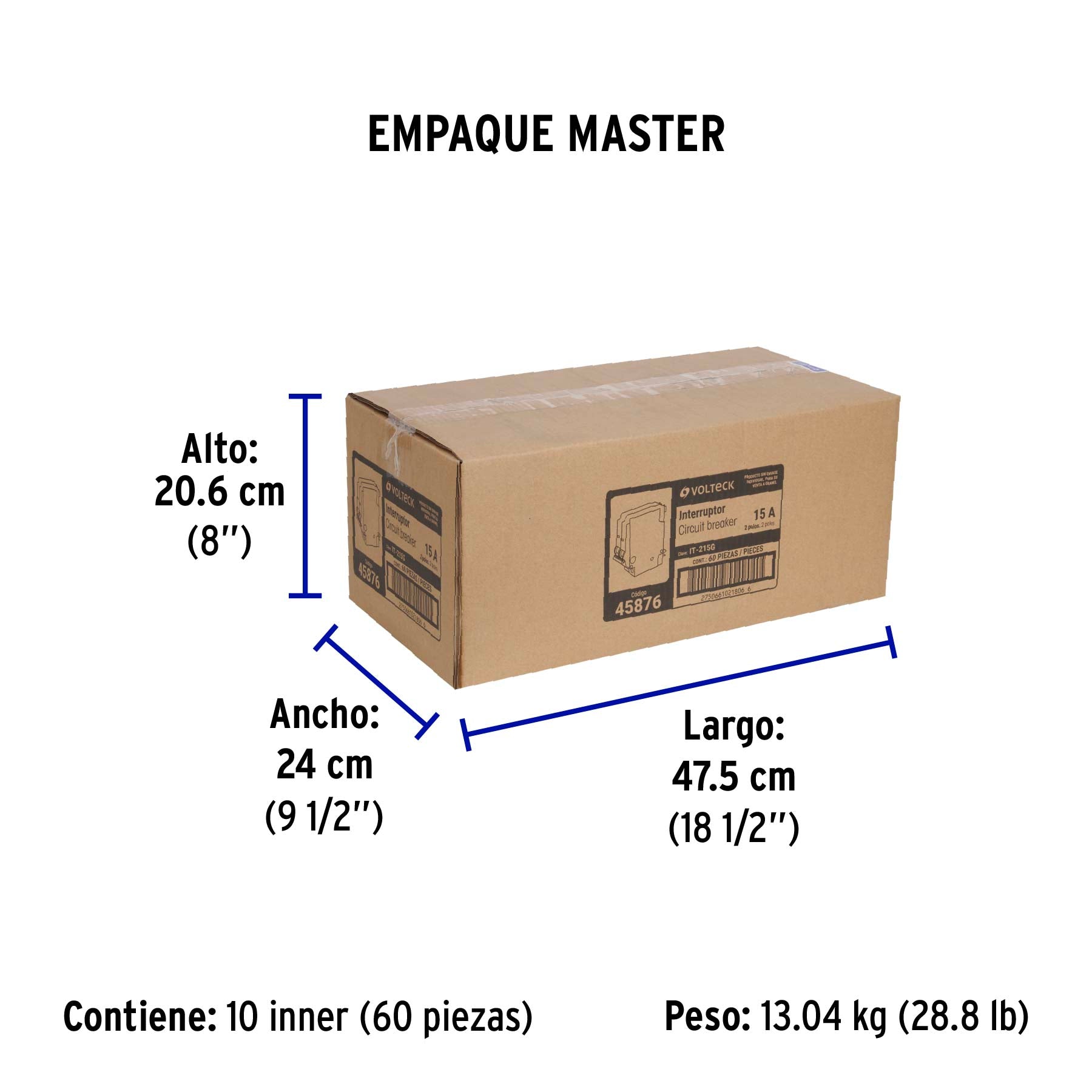 Interruptor de 2 polos 15A, enchufable, a granel, VOLTECK