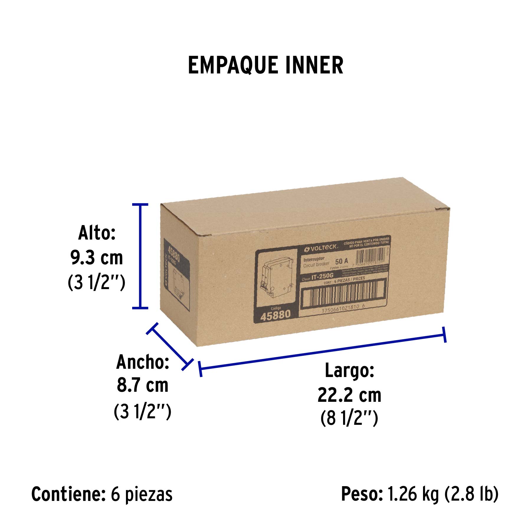 Interruptor de 2 polos 50A, enchufable, a granel, VOLTECK