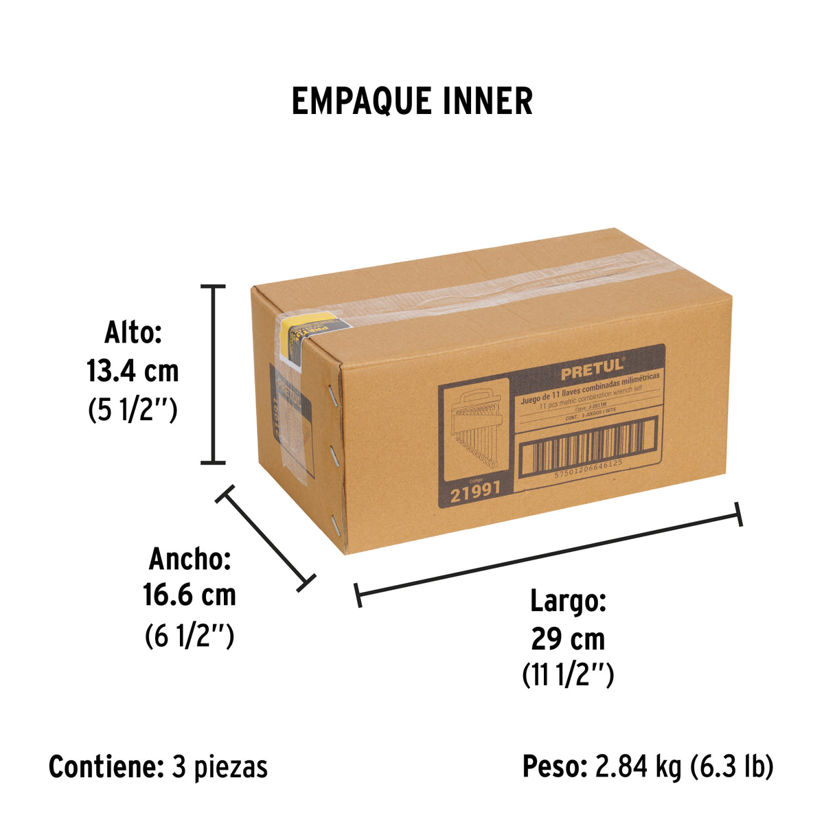 Juego de llaves combinadas, 11 piezas, milimétricas, pretul