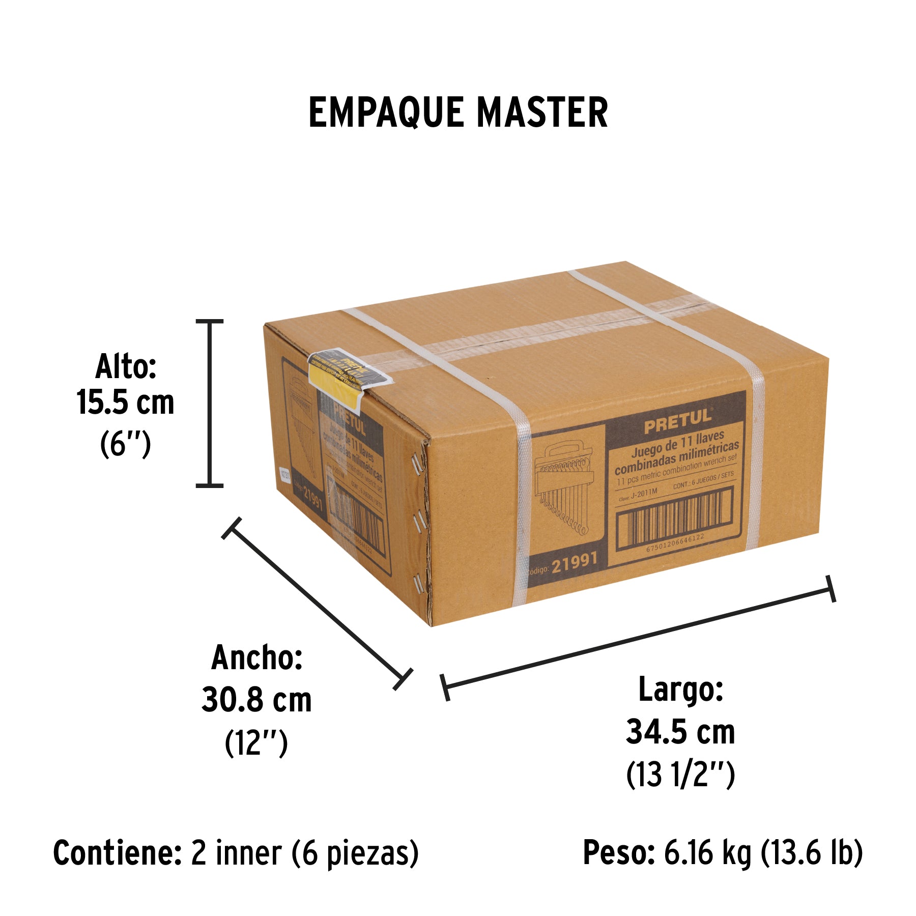 Juego de llaves combinadas, 11 piezas, milimétricas, pretul