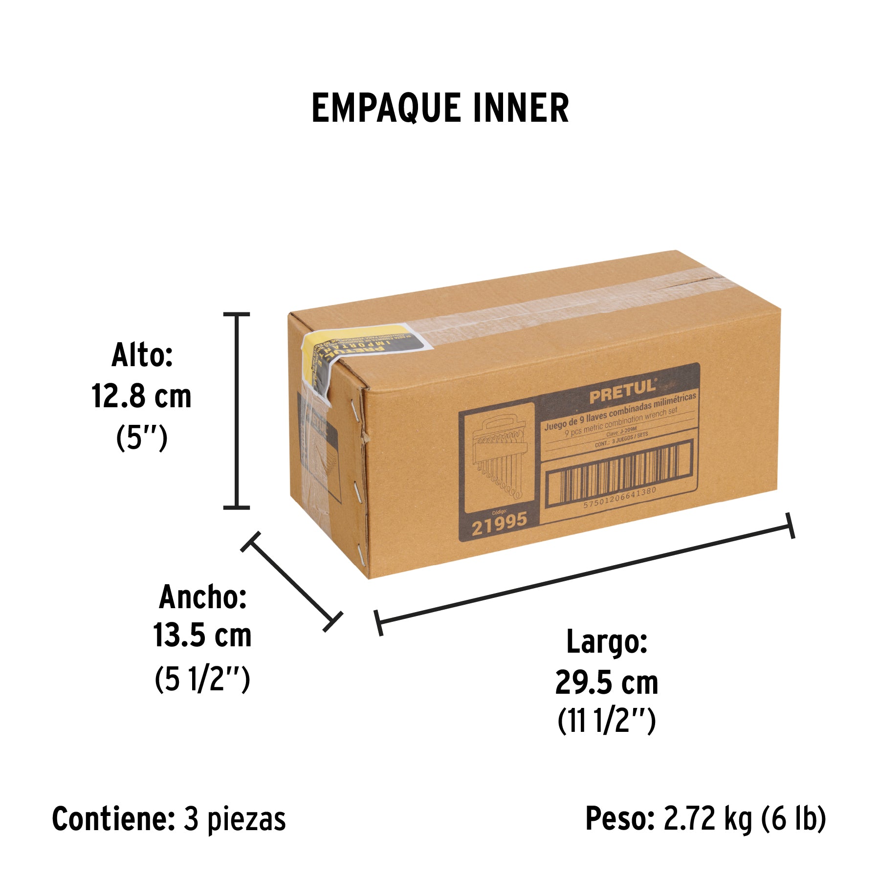 Juego de llaves combinadas, 9 piezas, milimétricas, pretul