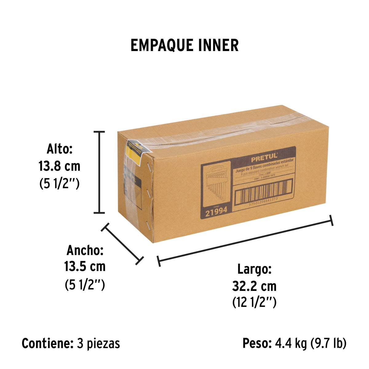 Juego de llaves combinadas, 9 piezas, pretul