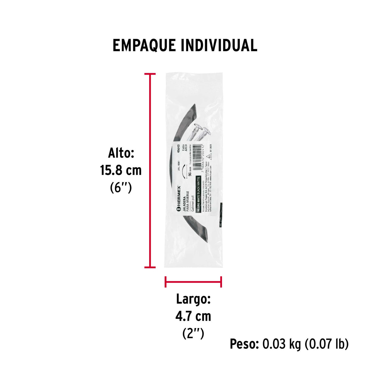Jaladera de 96mm estilo 'Arco' acabado negro, Hermex