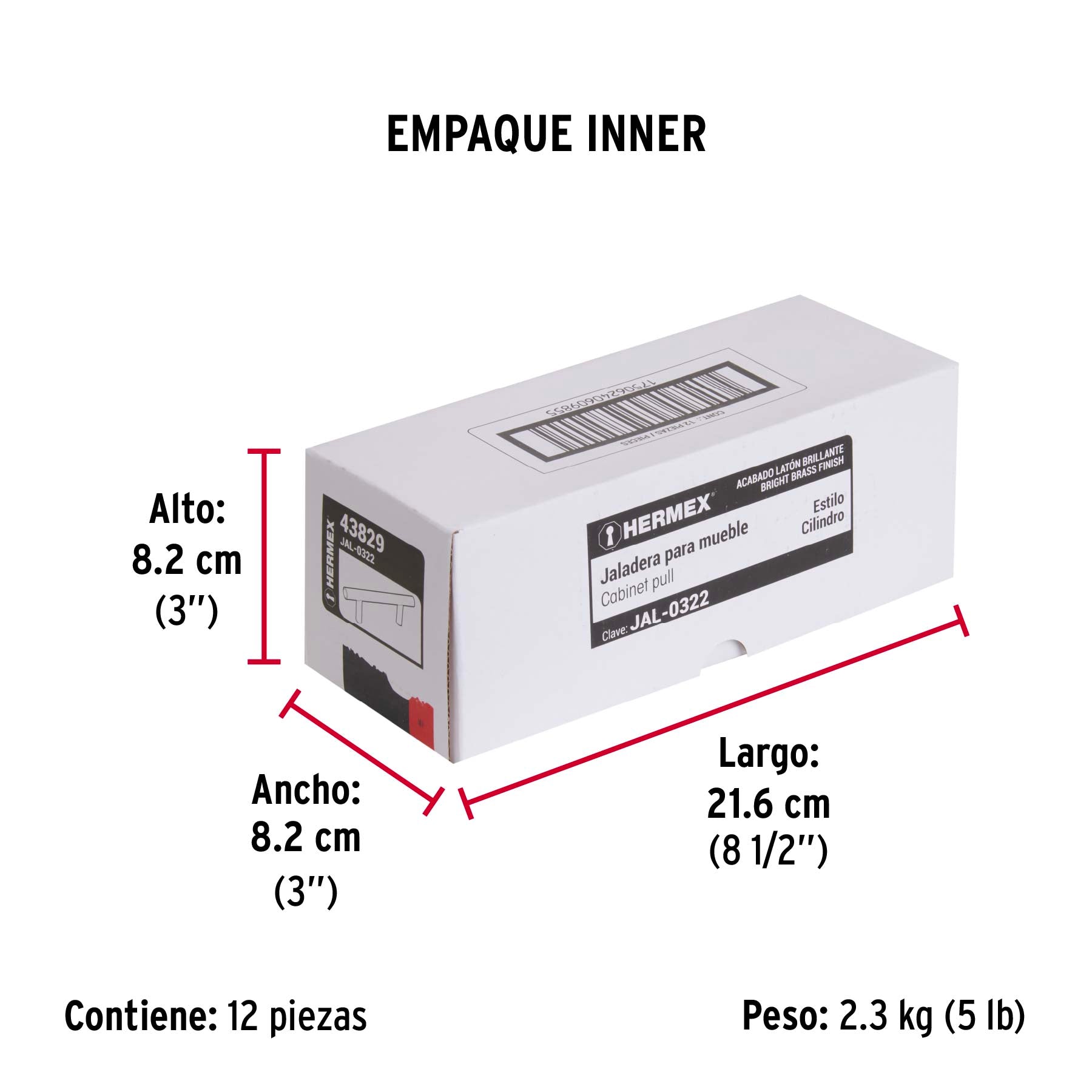Jaladera, latón brillante, estilo Cilindro, 128 mm