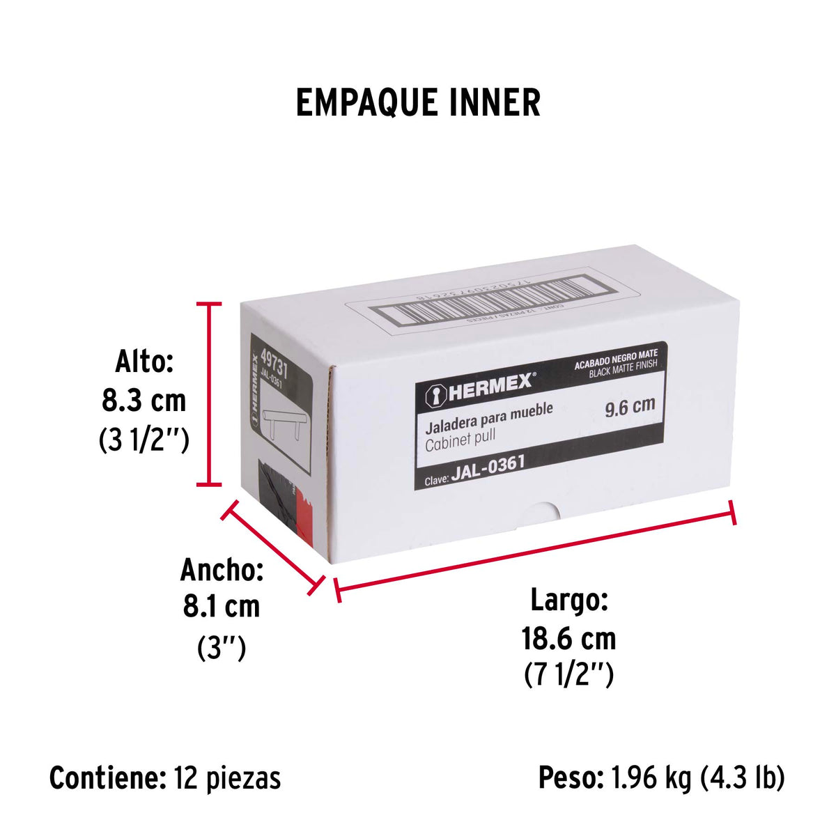 Jaladera de 96mm estilo 'Cilindro' acabado negro, Hermex