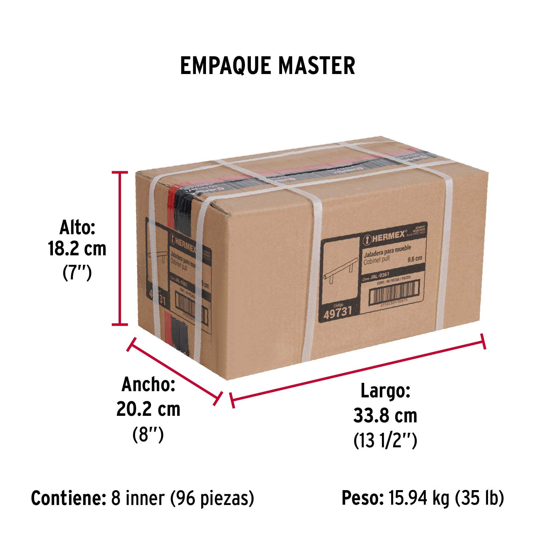 Jaladera de 96mm estilo 'Cilindro' acabado negro, Hermex