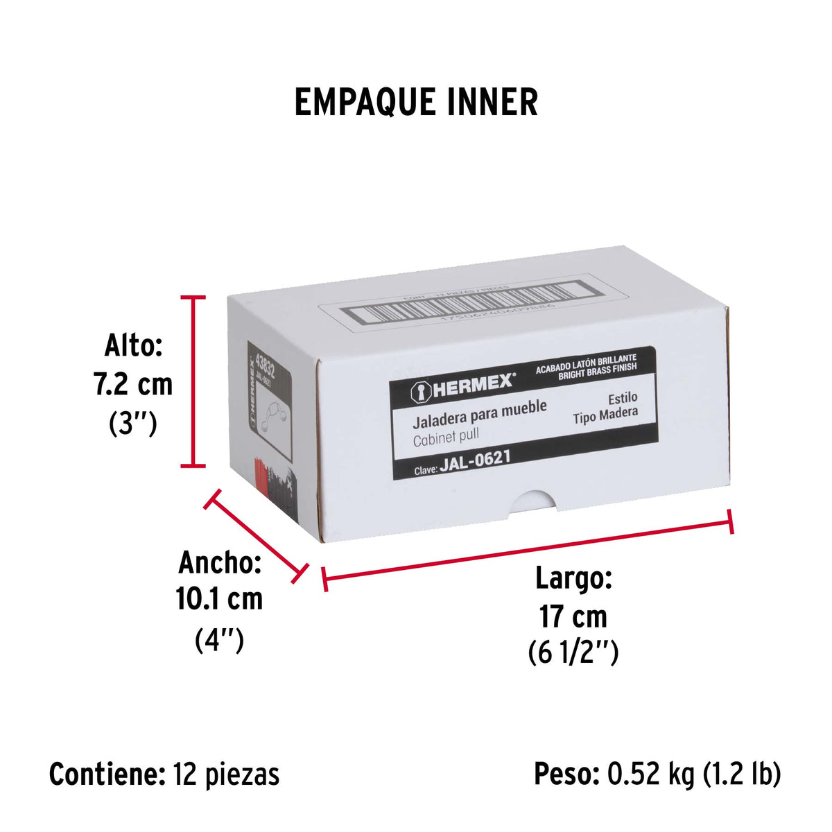 Jaladera de latón brillante, con inserto de zinc