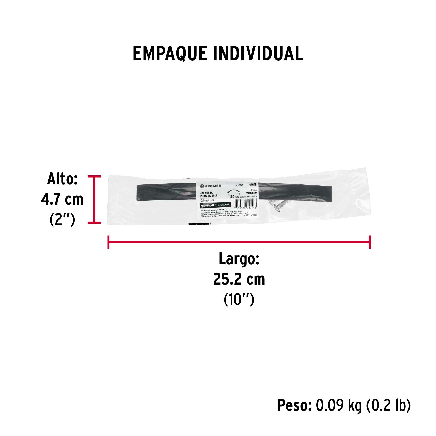 Jaladera de 160mm estilo 'Moderno' acabado negro, Hermex