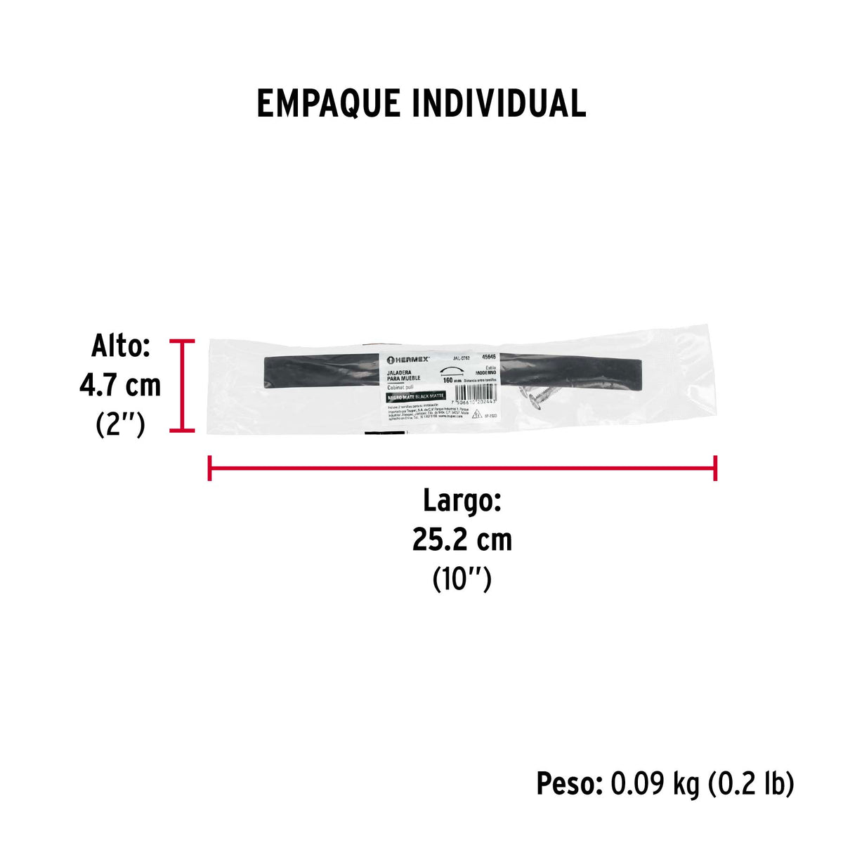 Jaladera de 160mm estilo 'Moderno' acabado negro, Hermex