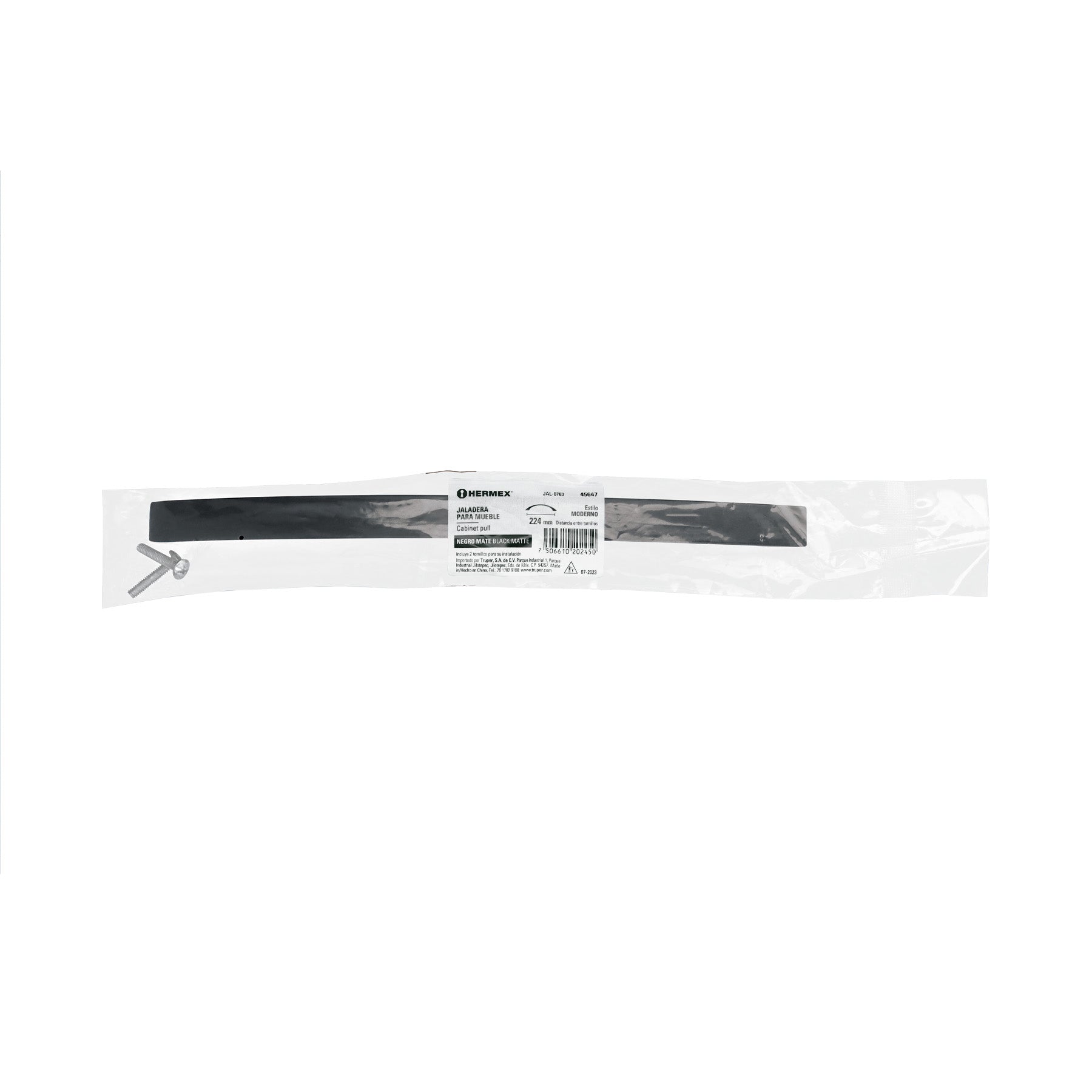 Jaladera de 224mm estilo 'Moderno' acabado negro, Hermex
