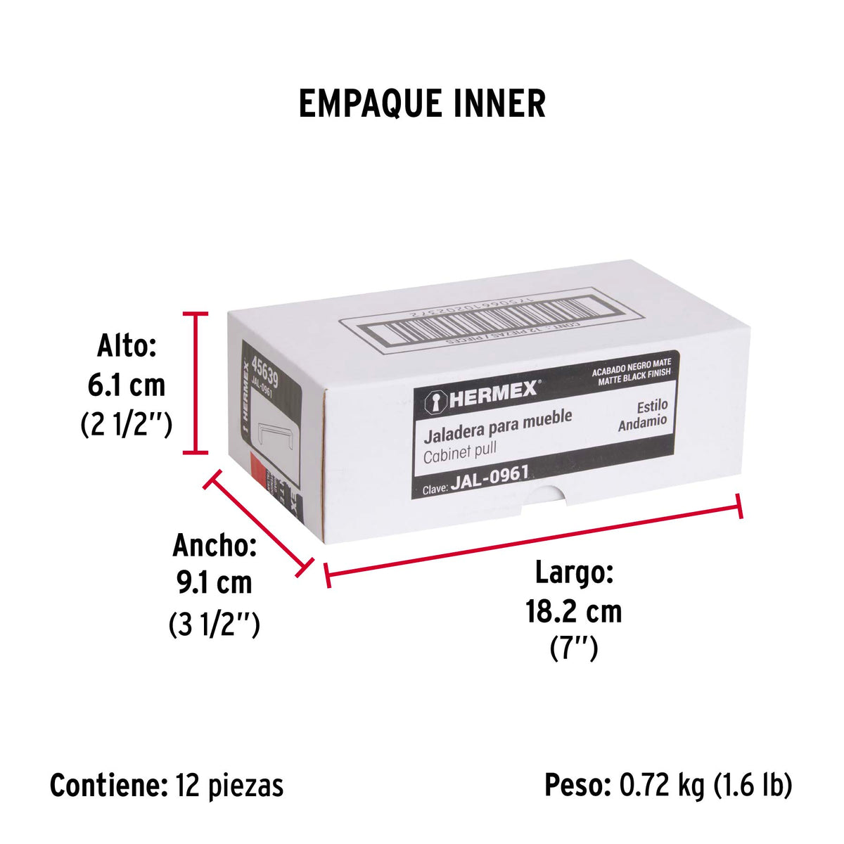 Jaladera de 96mm estilo 'Andamio' acabado negro, Hermex