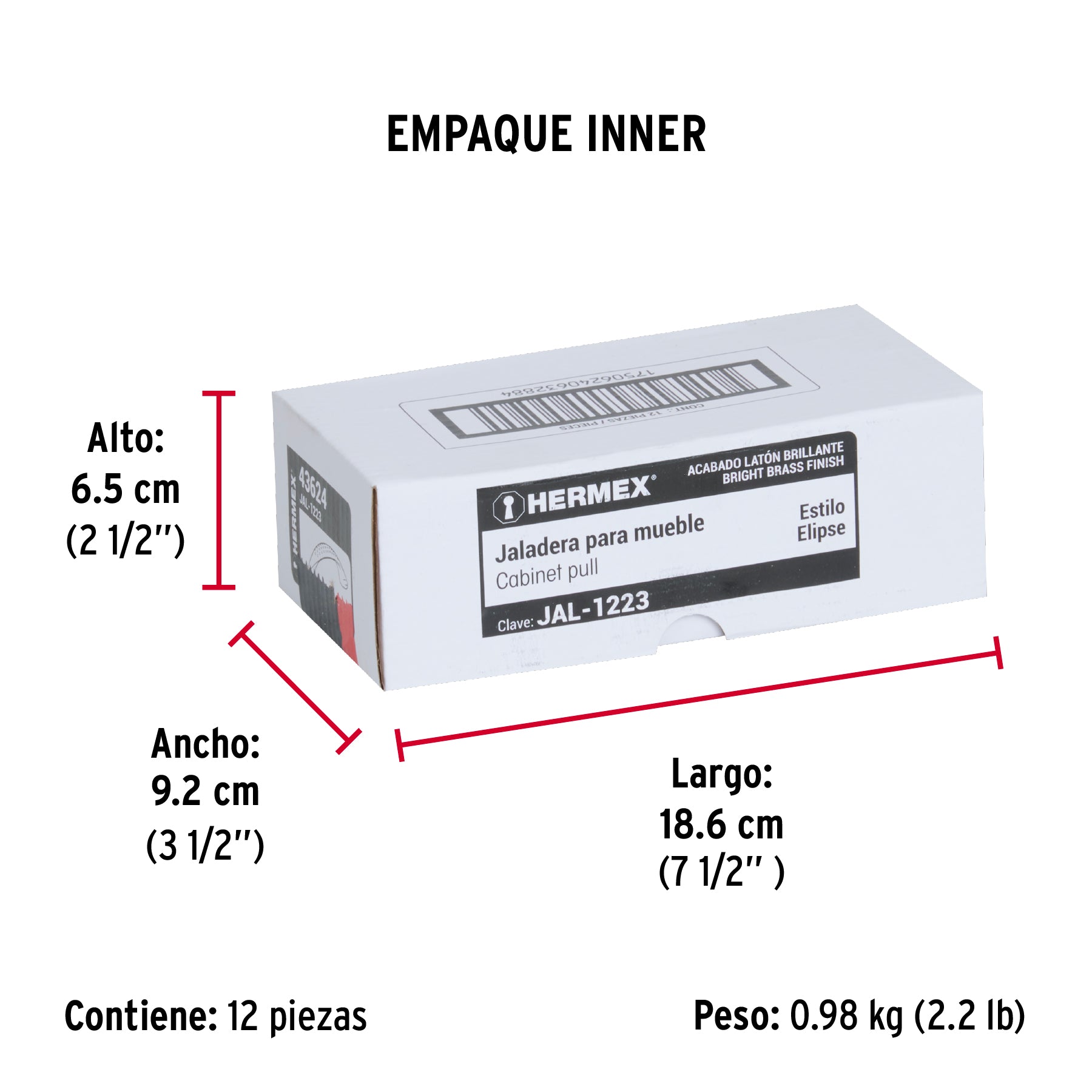 Jaladera, latón brillante, estilo Elipse, 128 mm