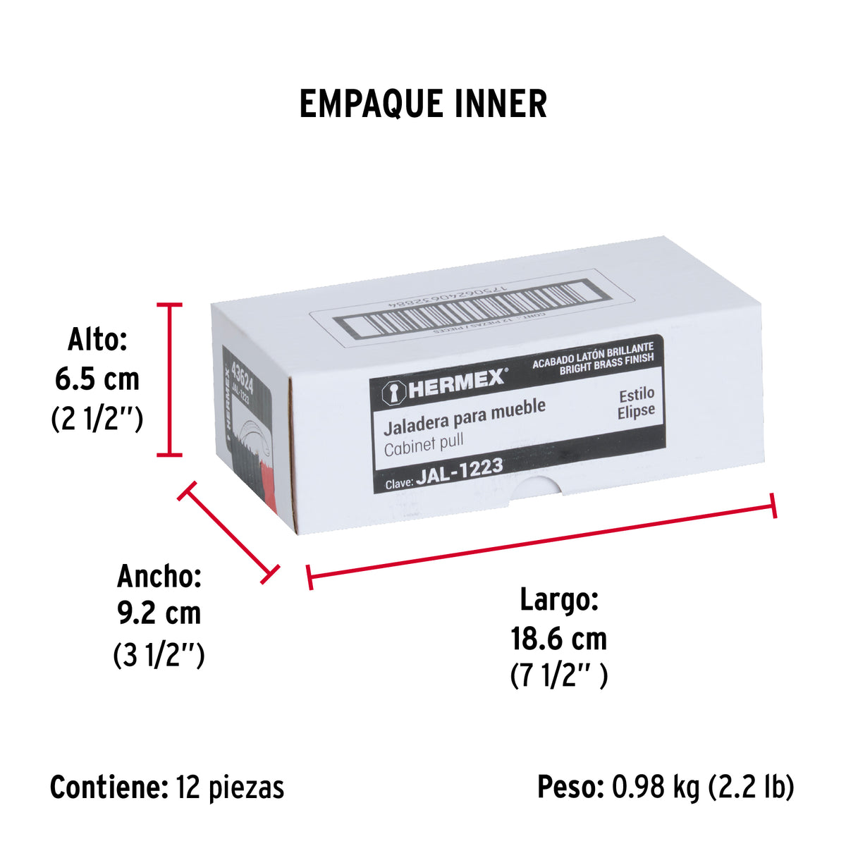 Jaladera, latón brillante, estilo Elipse, 128 mm