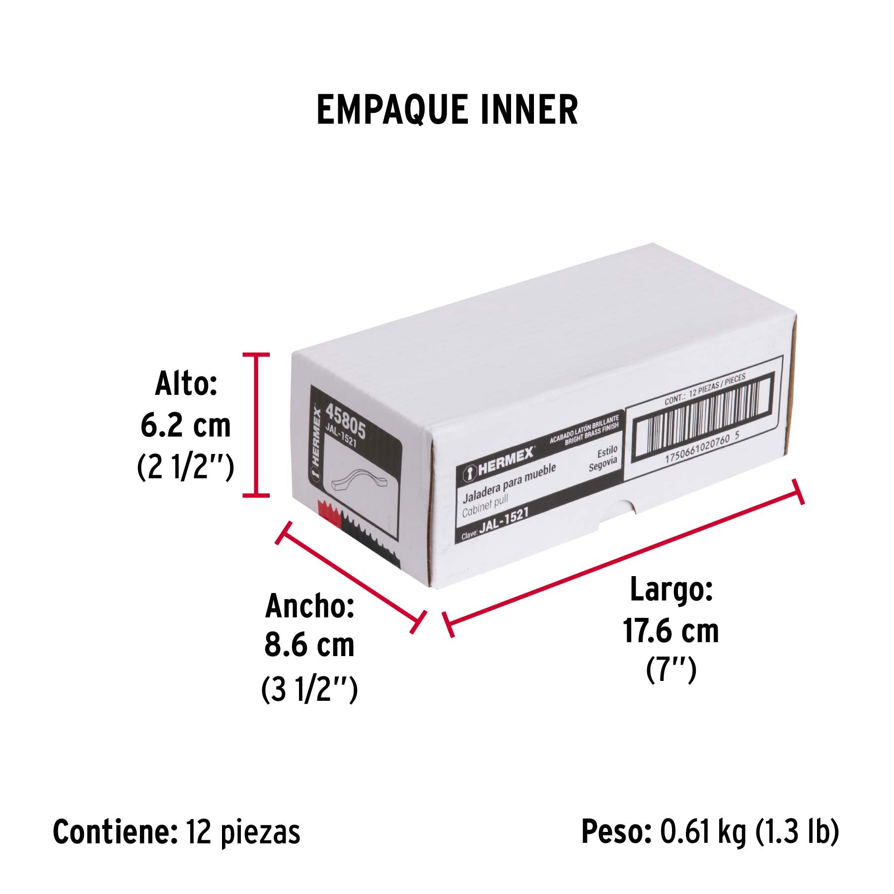Jaladera de 96mm estilo 'Segovia' acabado latón brillante