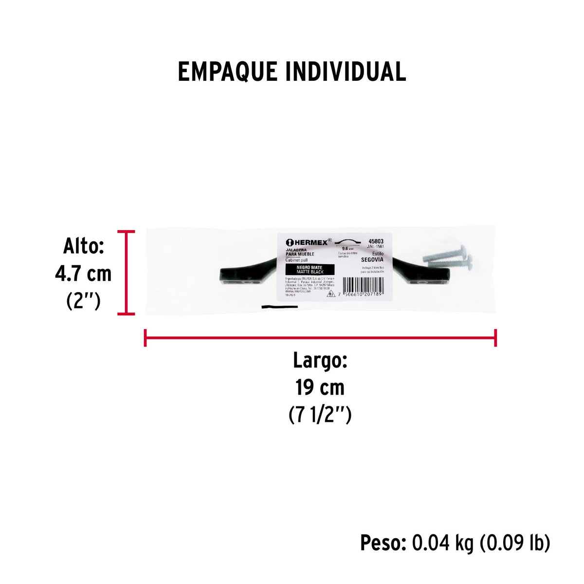 Jaladera de 96mm estilo 'Segovia' acabado negro