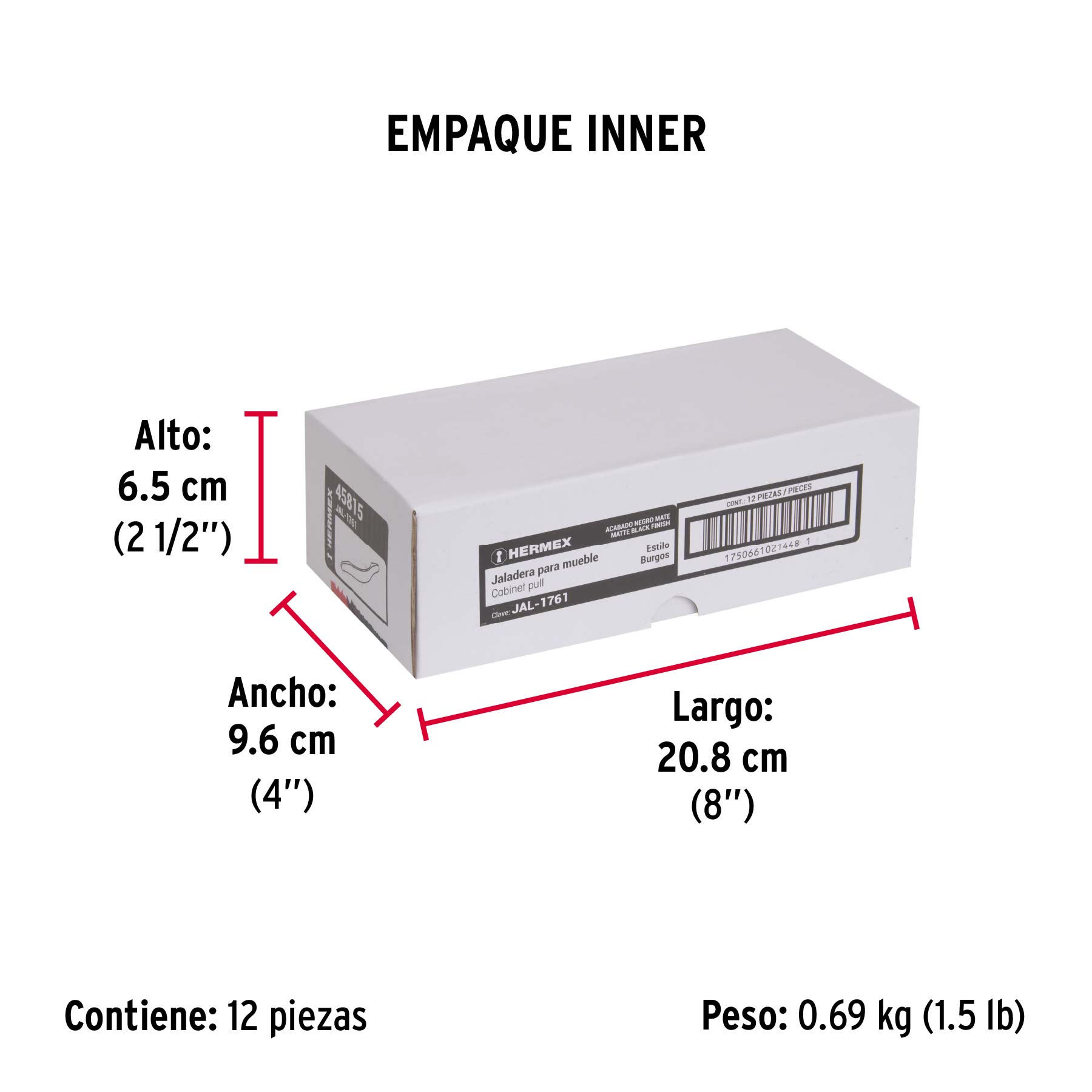 Jaladera de 96mm, línea Burgos, negro, HERMEX