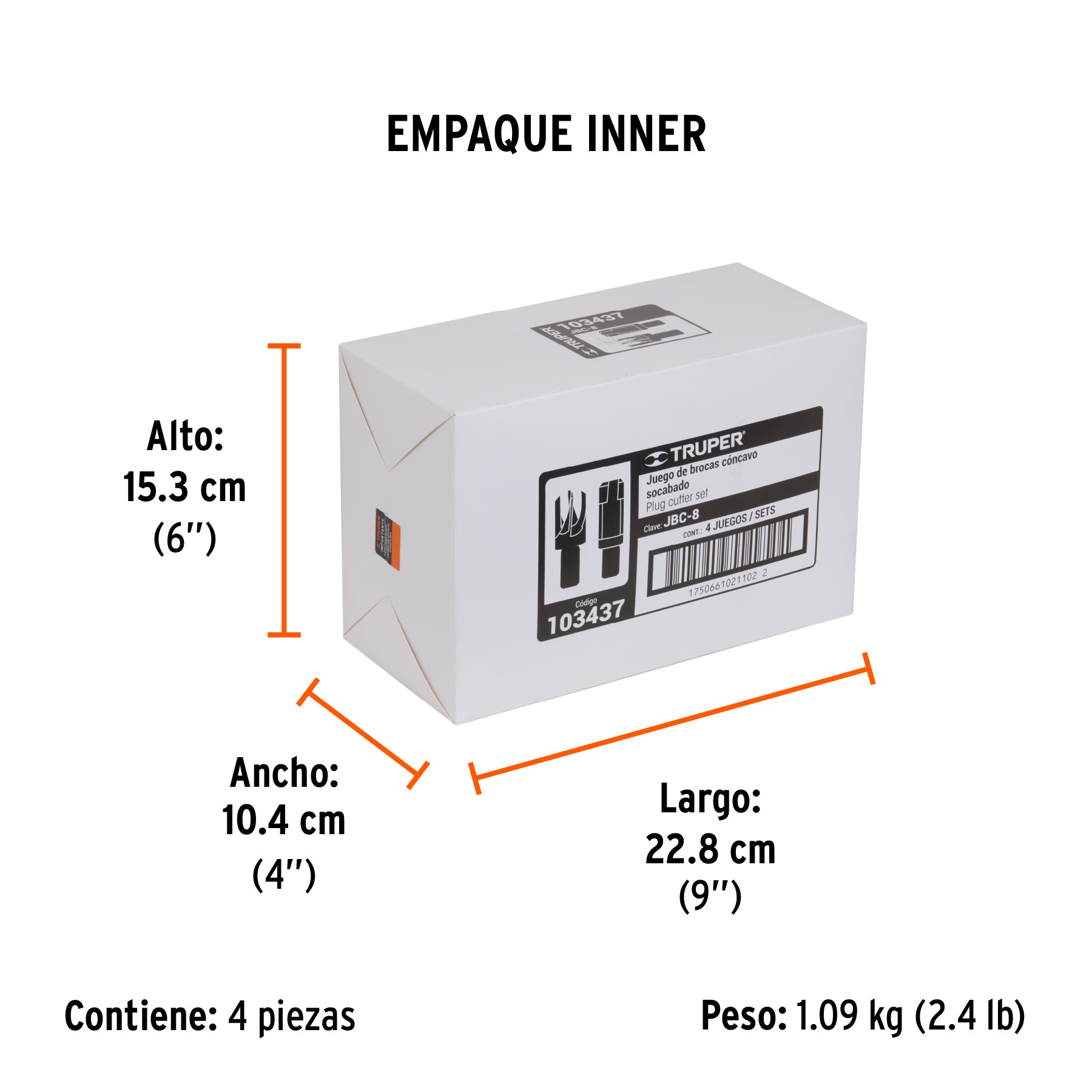Juego de 8 brocas clavacote para madera, Truper