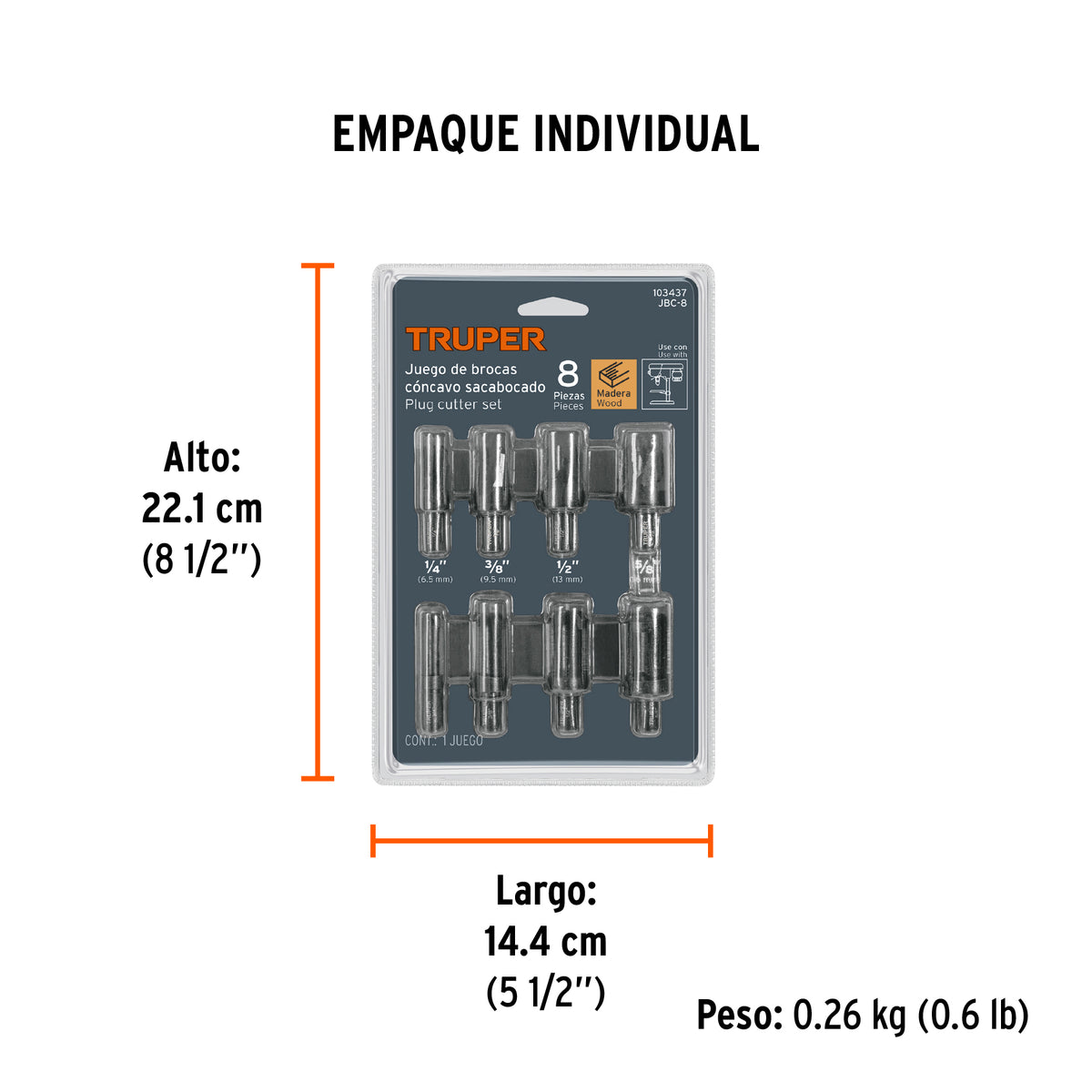 Juego de 8 brocas clavacote para madera, Truper