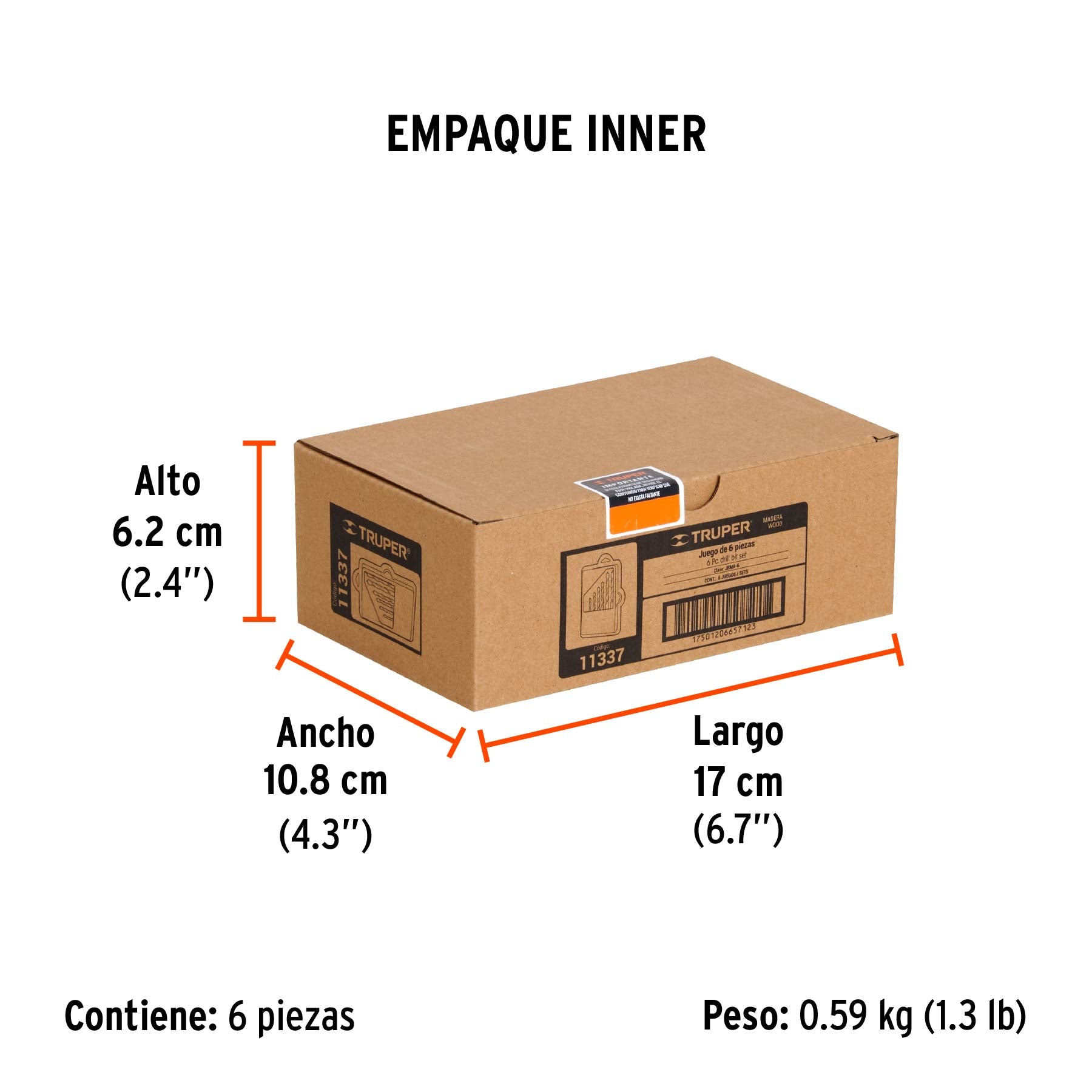 Juego de brocas para madera, 6 piezas