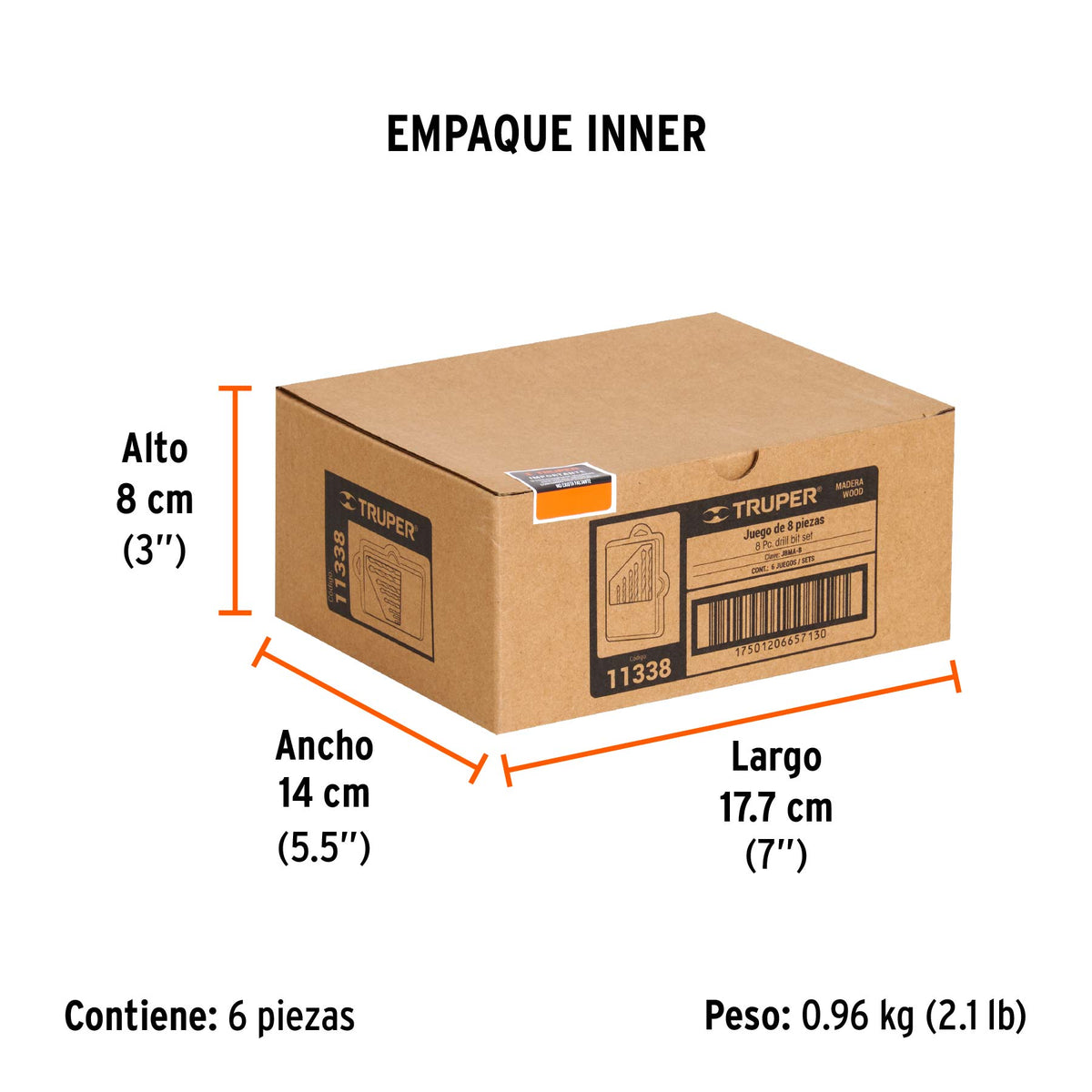 Juego de brocas para madera, 8 piezas
