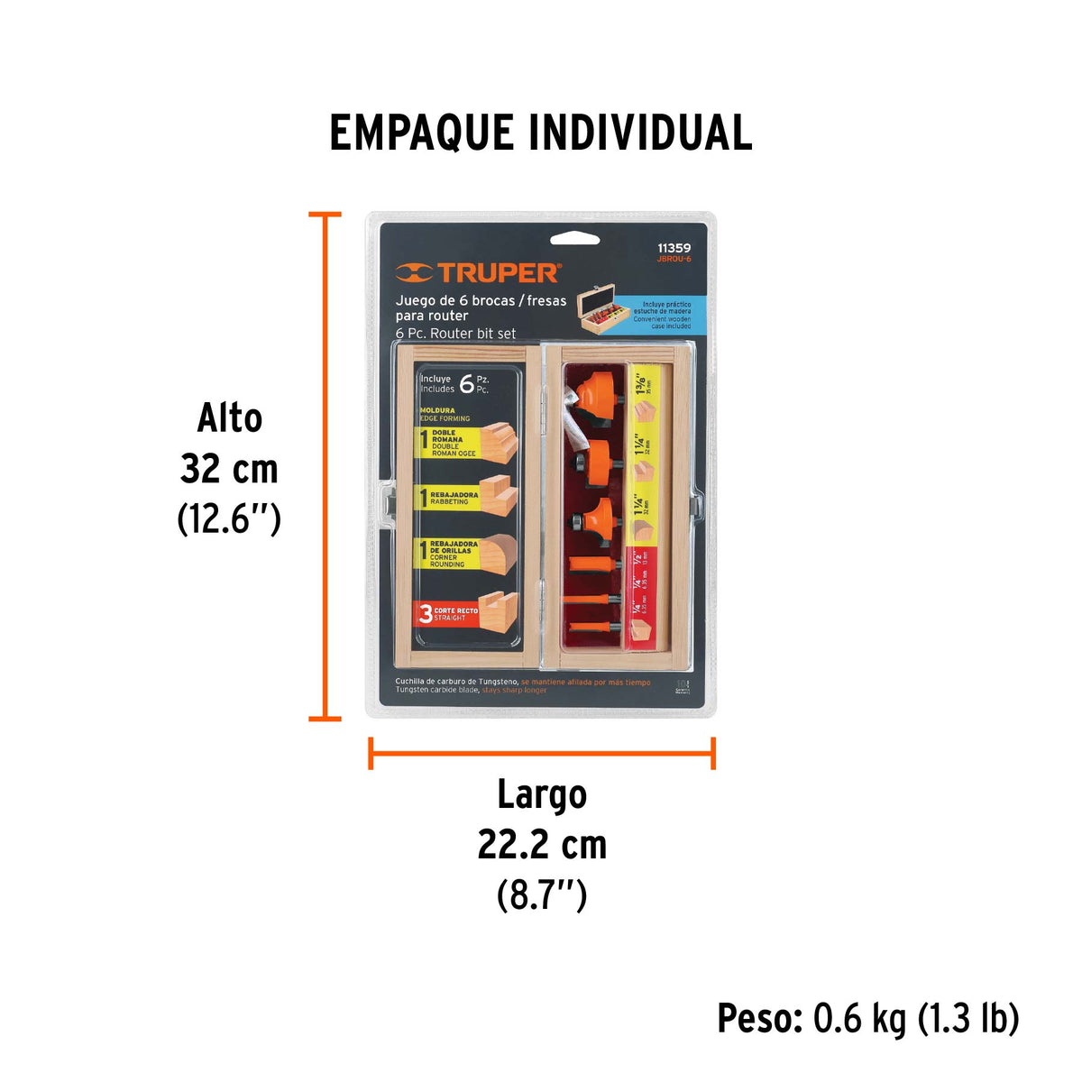 Juego de brocas para router, 6 piezas