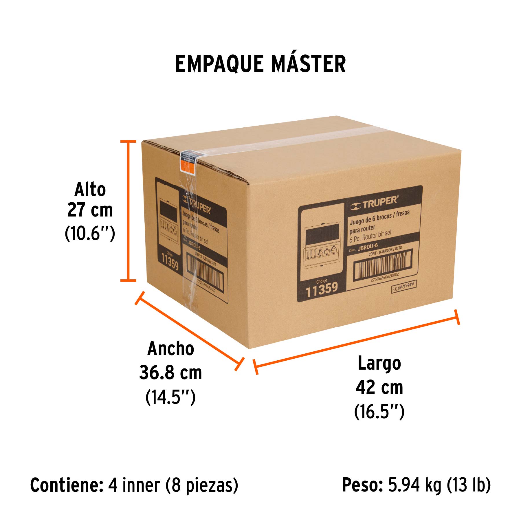 Juego de brocas para router, 6 piezas